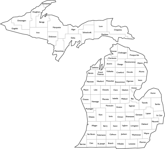 map showing all the counties in Michigan