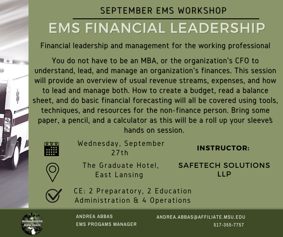 September 27th EMS Workshop Flyer