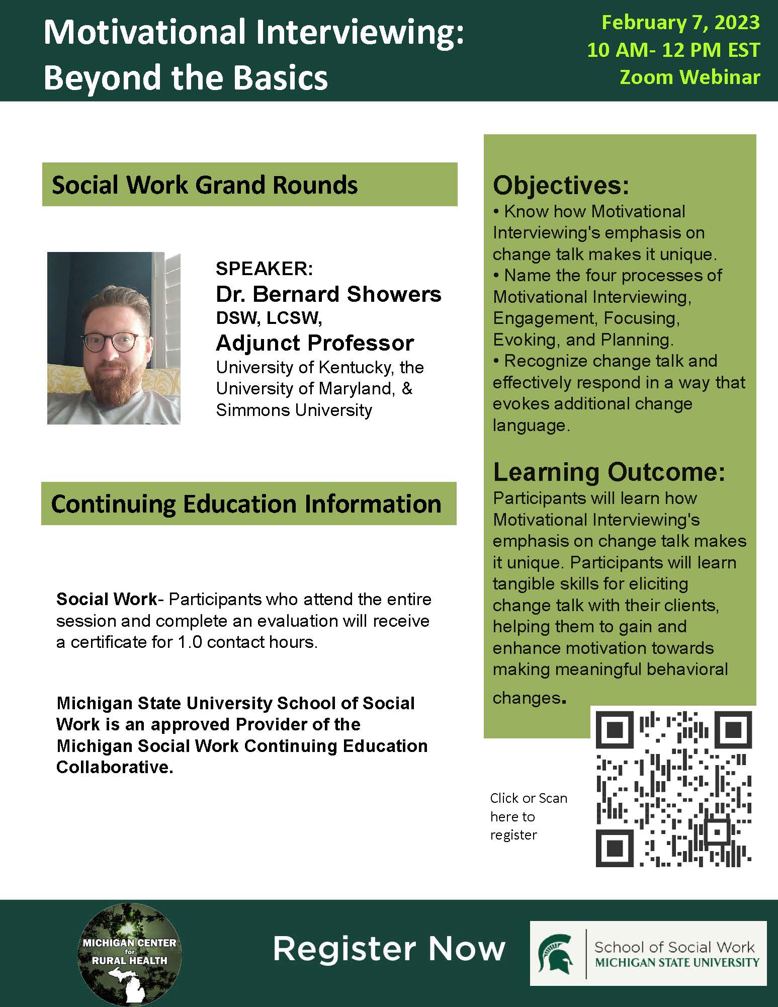 February 7th 2024 Social work grand rounds flyer 