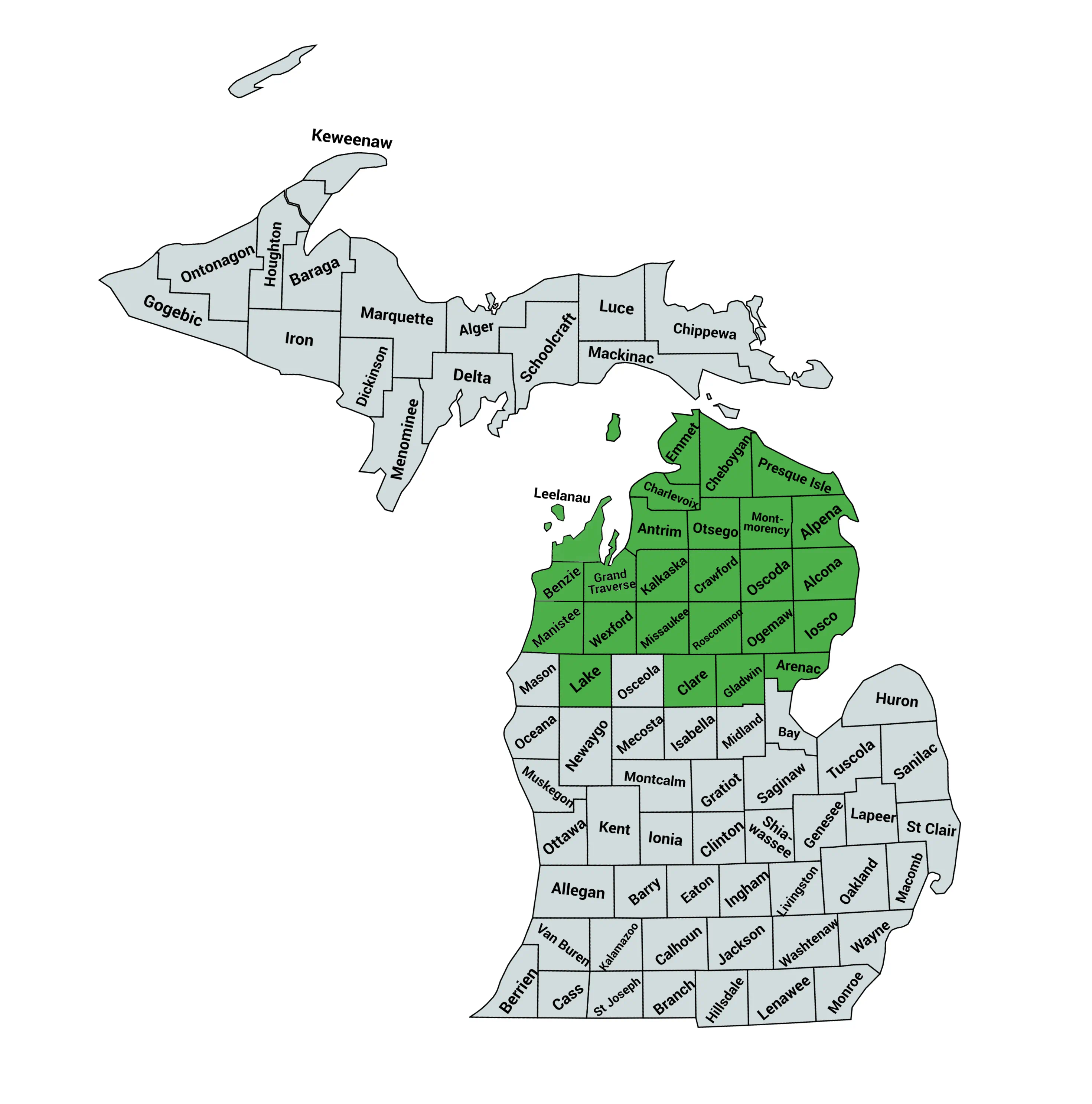 NMORC 25 County Reach Map of Michigan 